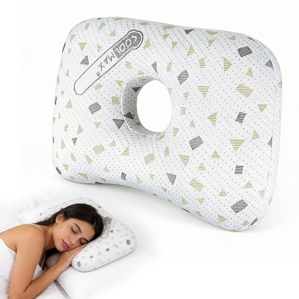 Wxeadu White Piercing Pillow, Ear Piercing Pillow, Adjustable Earring Guard Inflammation, Washable Perforated Ear Pillows With Hole For Cnh And Ear Pain Side Sleepers, Avoid Earpain From Pressing (White)