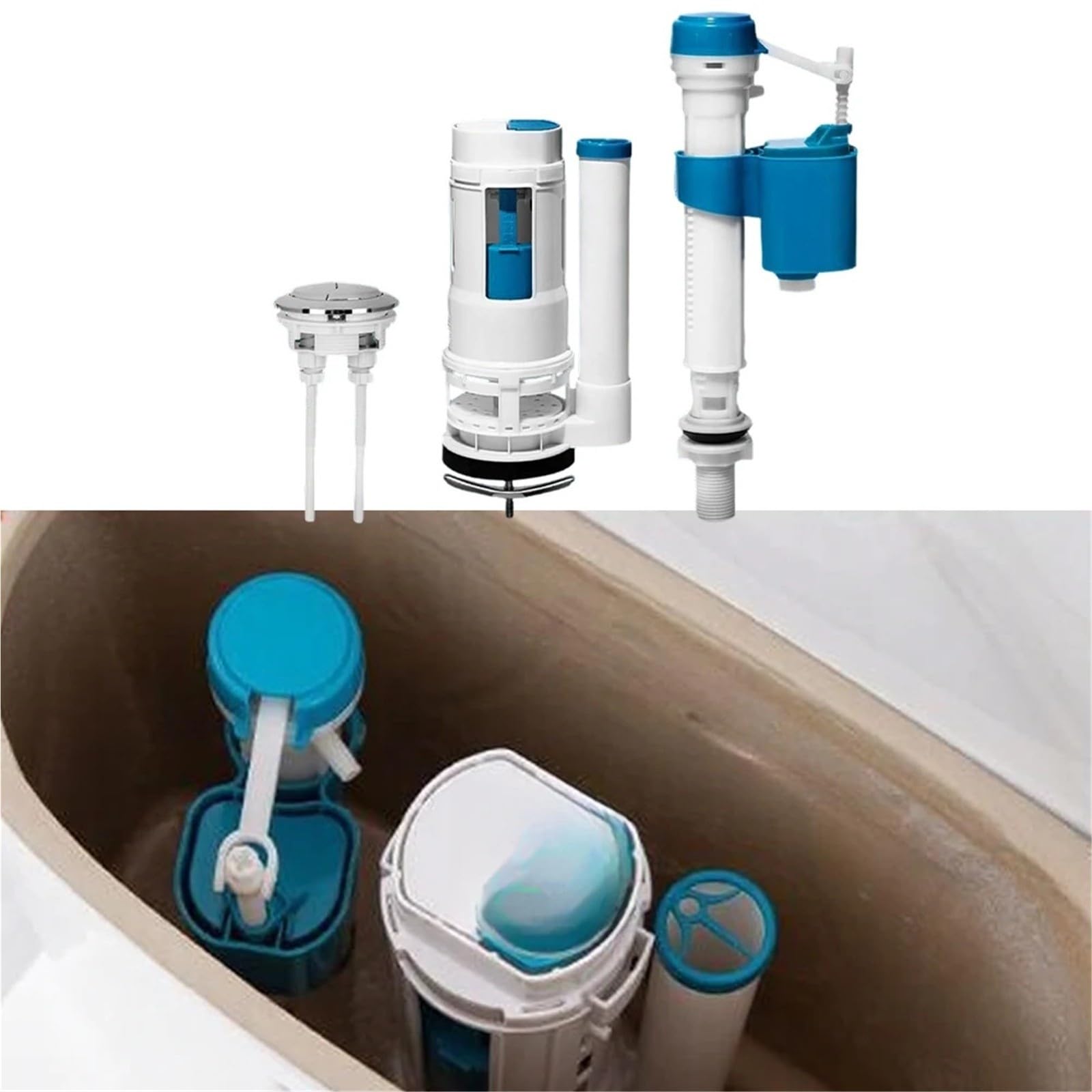 Galleggiante Cassetta Wc Set valvola di riempimento serbatoio WC regolabile | Pulsante di ingresso for riparazione acqua 1/3 pezzi(24cm 3-piece set)