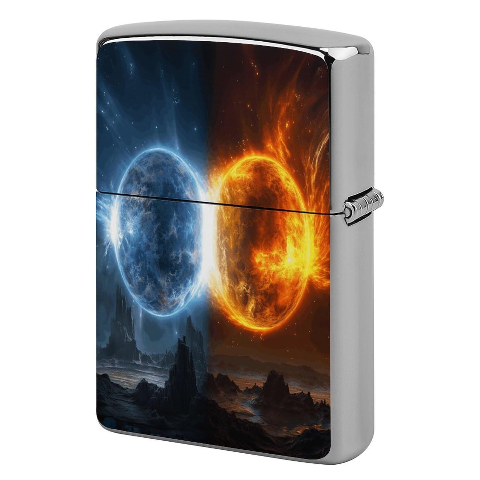 Fodpand Style Fire And Water Planets Metal Lighter Case Cover Lighter Sleeve