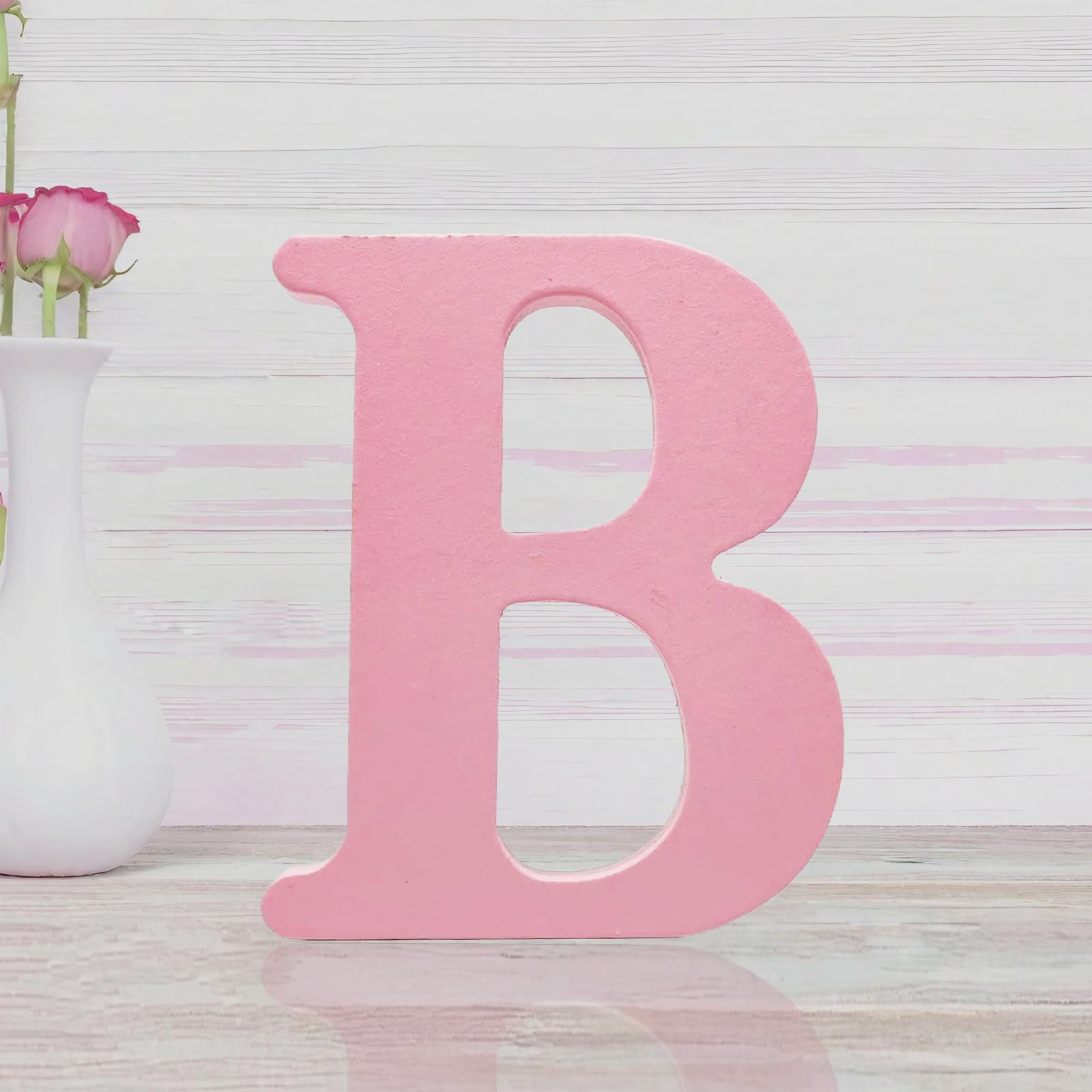4 Inch Pink Wood Letters Unfinished Wood Letters for Wall Decor Decorative Standing Letters Slices Sign Board Decoration for Craft Home Party Projects (B)