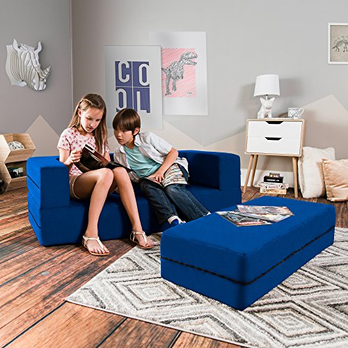Jaxx Zipline Sofa Large Ottoman 3 In 1 Fold Out Big Kids Edition, Blueberry #TOP3