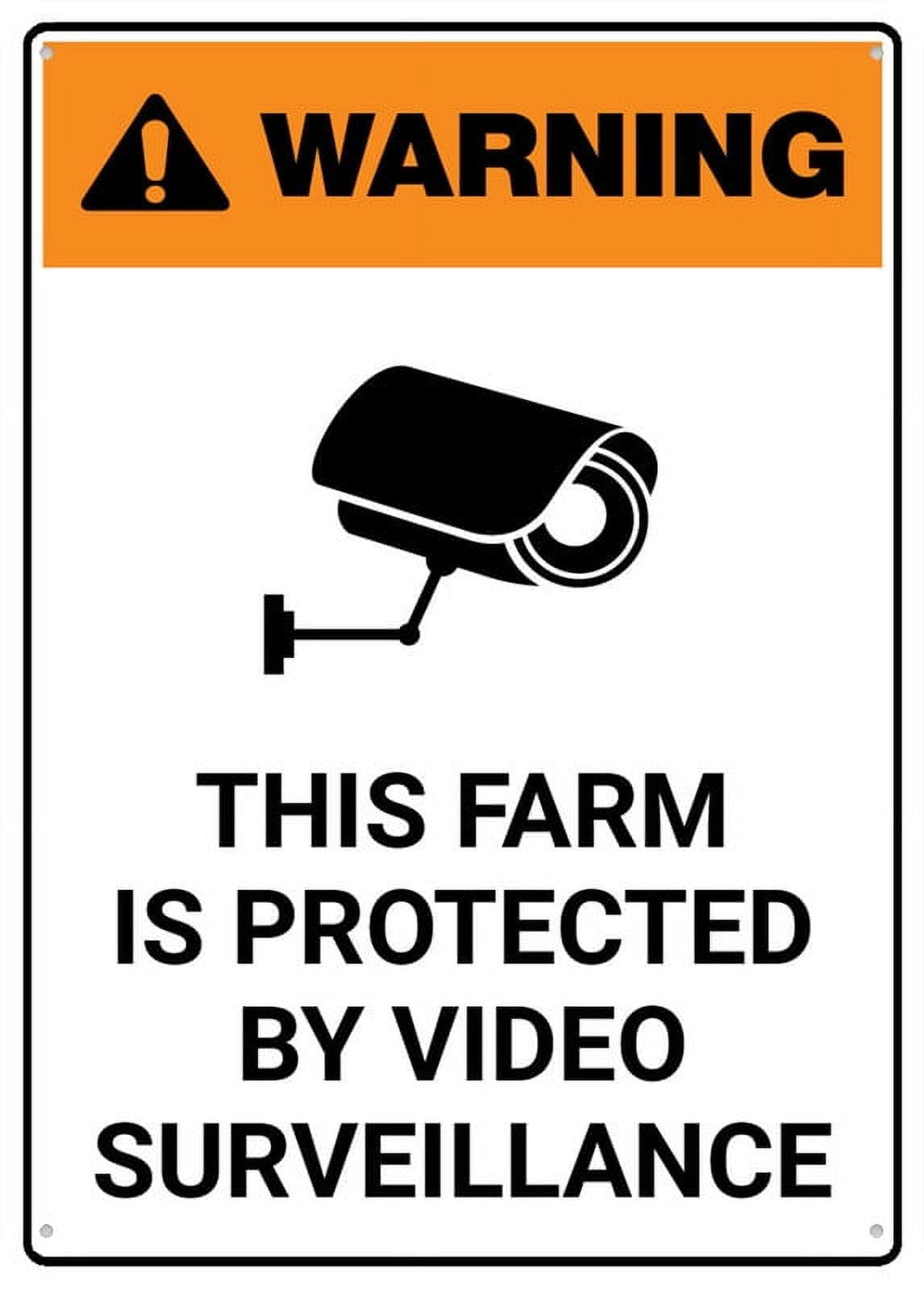 Warning Farm Is Protected By Video Surveillance Sign For House/Office/Business/Yard - 8x12 Inch Rust Free Aluminum,Pre-Drilled Holes,Weather Resistant