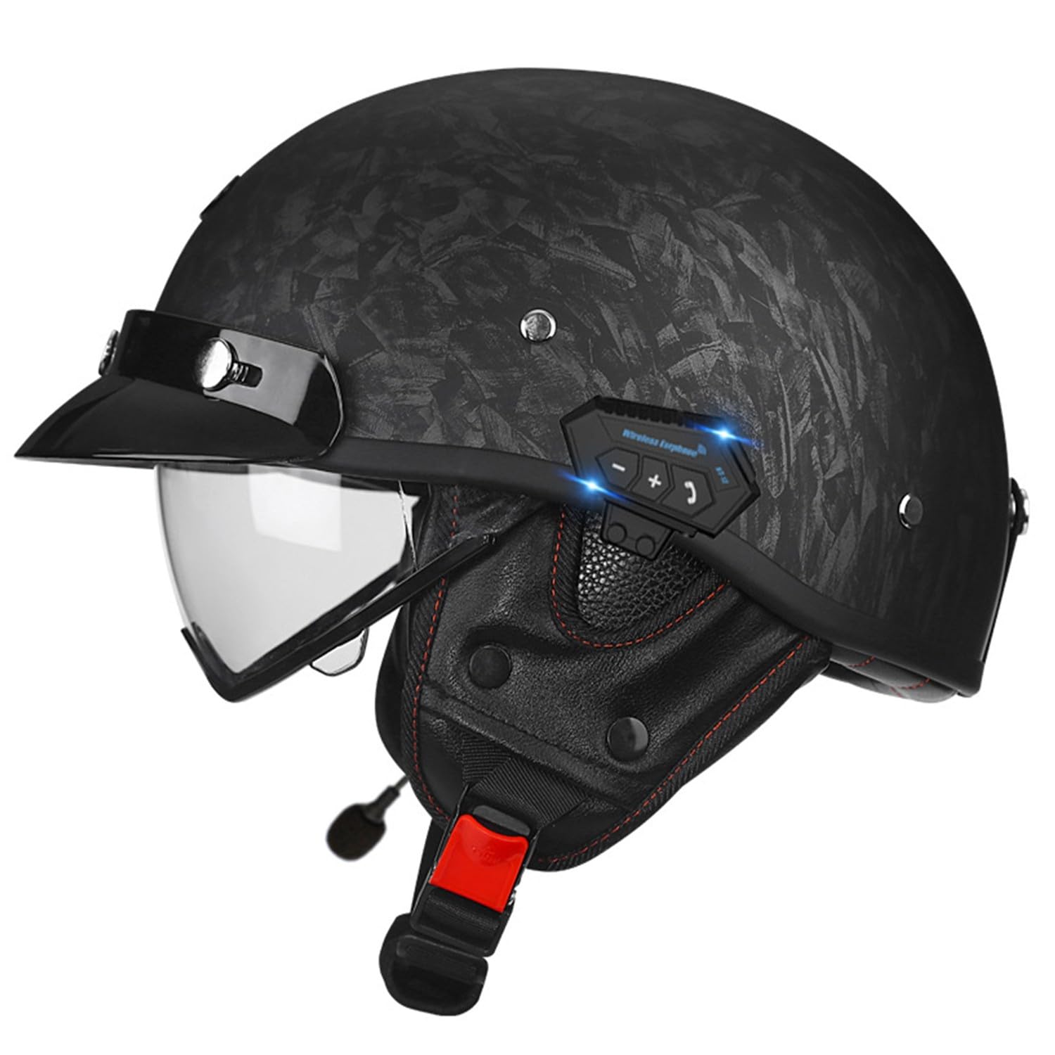 Retro Bluetooth Motorrad Halbhelme Motorradhelm für Herren und Damen DOTECE-Zertifizierung Jethelm Mit Visier Halbschalenhelm Braincap für Bike Cruiser Moped Scooter Halbhelme