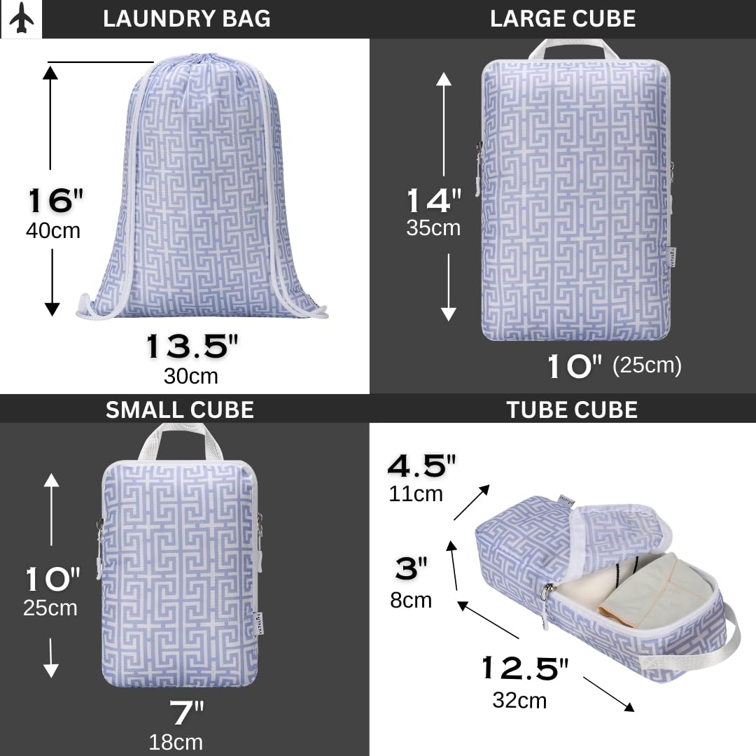 Juego de 6 cubos de embalaje de compresión para viajes con cordón para mochila, organizadores de equipaje para maleta, resistentes al agua, ligeros esenciales para vacaciones, lavanda bohemia