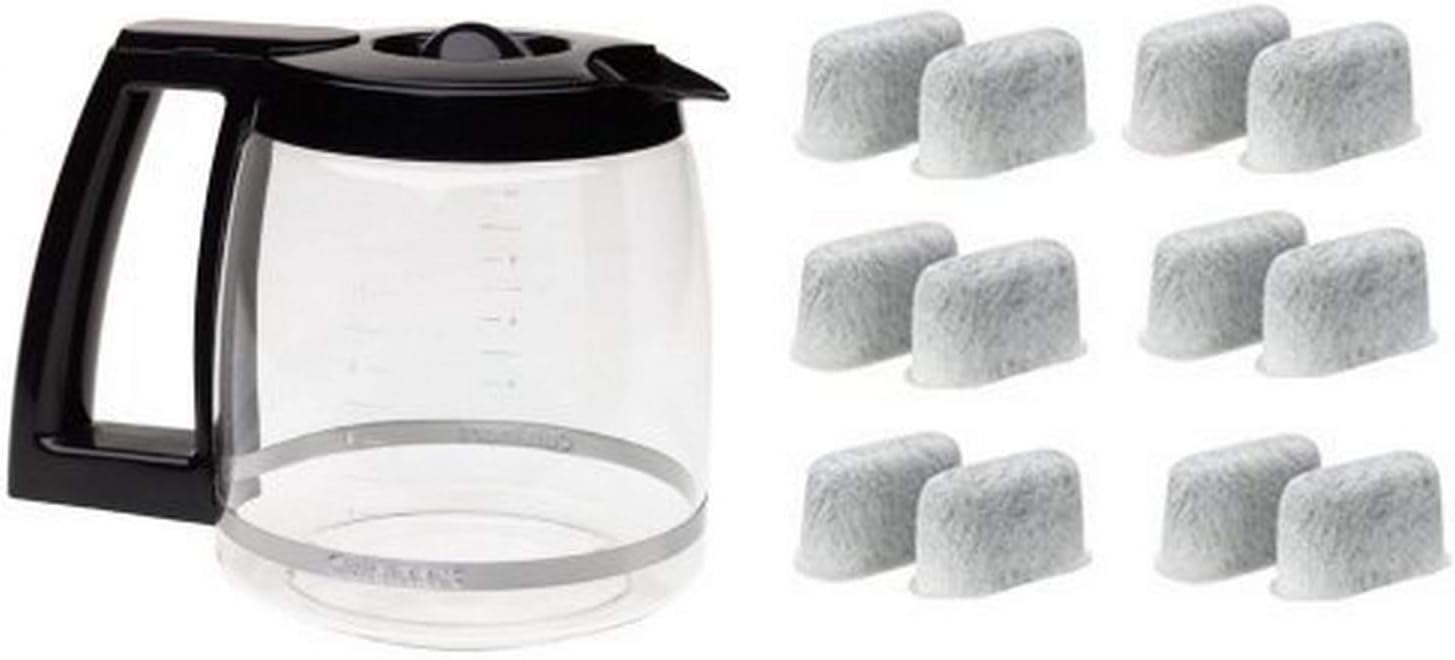 Cuisinart DCC-1200PRC 12-Cup Replacement Glass Carafe, Black and Everyday 12-Pack Replacement Charcoal Water Filters for Cuisinart Coffee Machines Bundle: Home & Kitchen