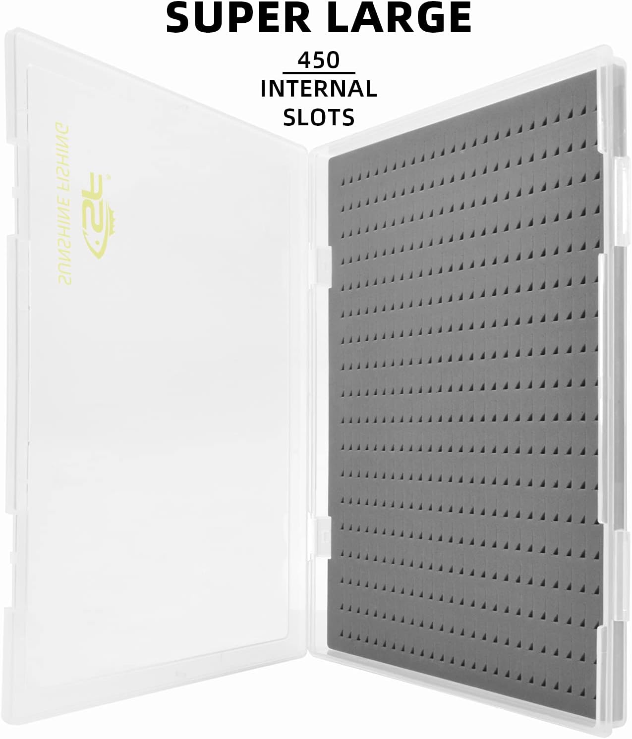 SF Storage Box, Extra Large Capacity, Clear Fly Fishing Box, A4 Size, Triangle Foam, 12.2''x8.86''x0.91'', 450 Slots