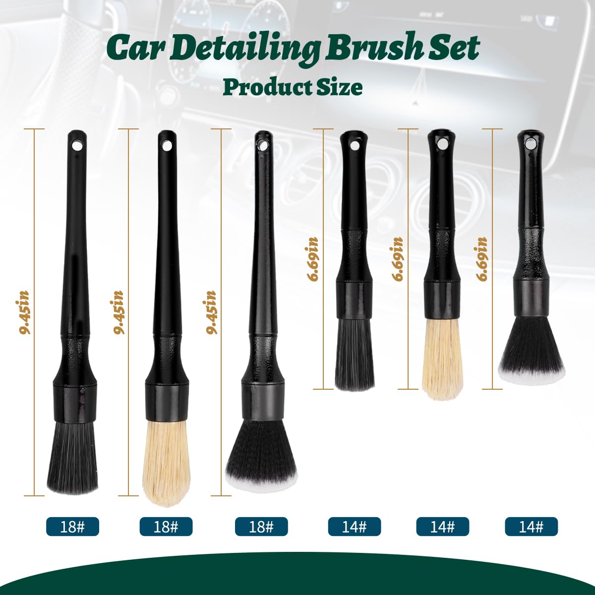 Juego de 7 cepillos para detalles de coche, ultra suaves, pelo de jabalí, cepillos para detalles interiores de coche, kit de detalles para interiores de automóviles para limpieza interior o exterior,