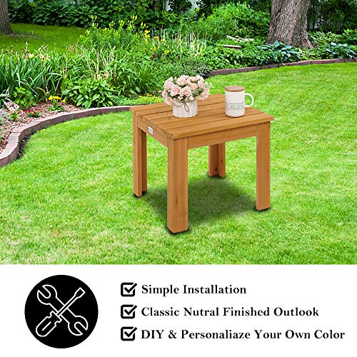 Vingli Outdoor Adirondack Side Table W/Natural Finished, 18 Inch Square Thick Wooden Coffee Table Top thumb #5