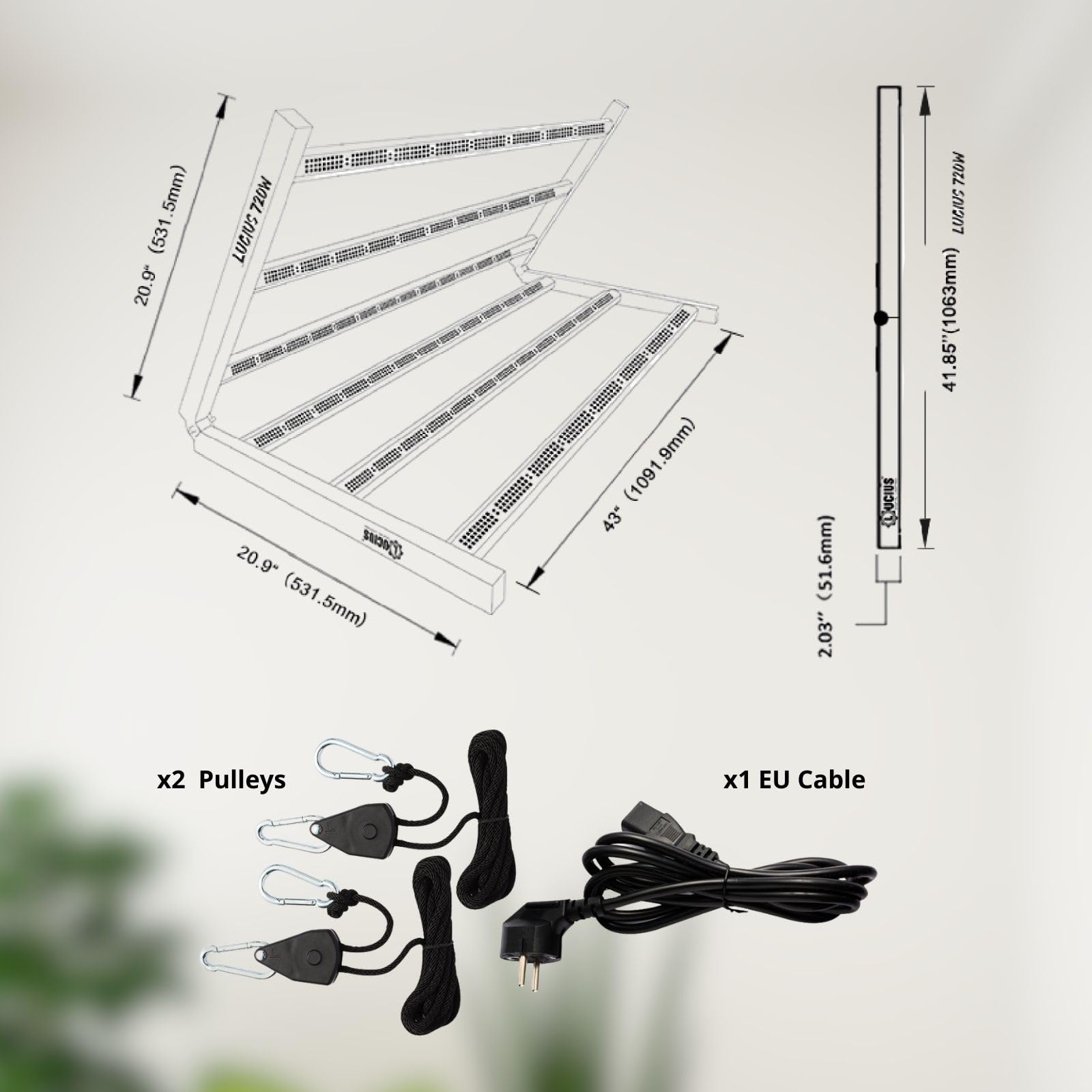 LUCIUS - Lámpara LED de 720W 2.9 - Cultivo interior - Luz de espectro completo Crecimiento/Floración, Potencia regulable Regulable - Para Invernaderos y plantas interior, hortalizas y flores
