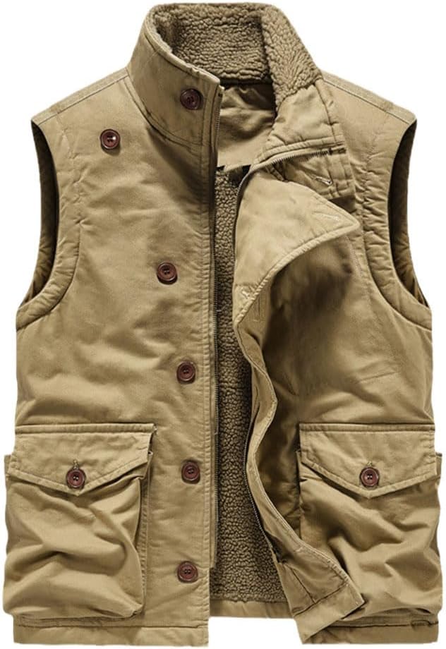 Dvbfufv Autumn Winter Military Vest Men Stand Collar Thick Warm Fleece Vests Male Plus Size Fashion Sleeveless Jacket