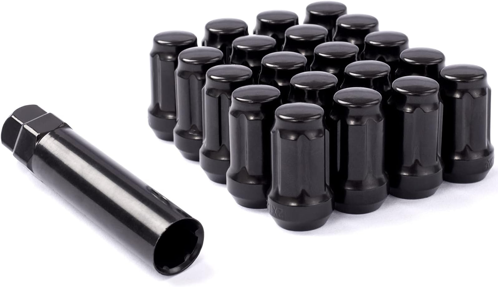 DCVAMOUS 20 PC 12x1.25 Lug Nuts Black 6-Spline Compatible with Nissan Subaru-Inifiniti 5 Lug Aftermarket Wheels - M12x1.25 Tuner Lugnuts 1.38" Tall Cone Seat with Key for Forester Pathfinder Impreza