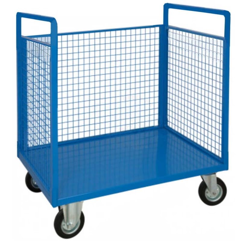 Carrello a pianale con tre sponde in rete cm.90x60xh.93 kg.350 trasporto pacchi cartoni movimentazione in azienda uffici 58F3S-1