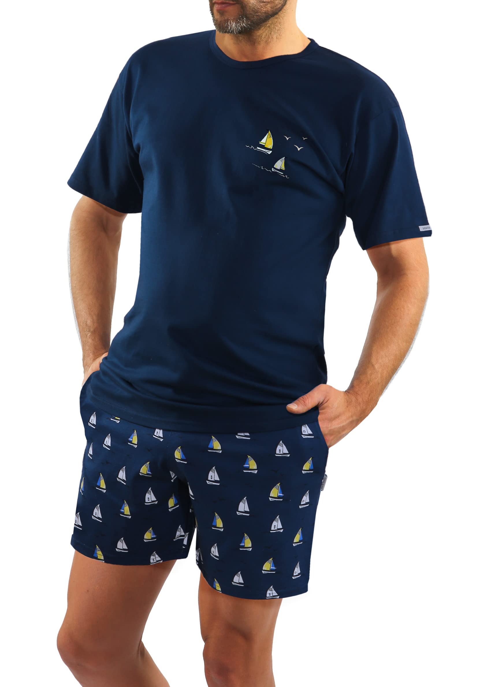 sesto senso Sommerpyjamas Herren Kurz Schlafanzug Baumwolle Pyjama Kurzarm Kurze Hose Zweiteilig Set
