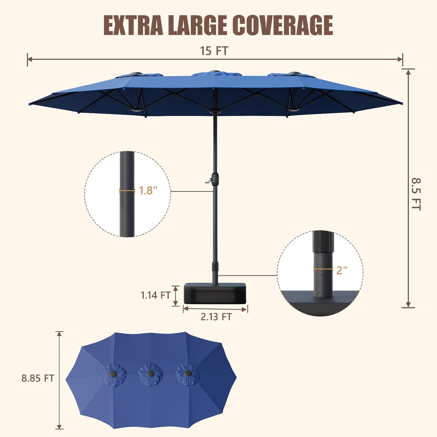 Sannwsg Outdoor Patio Umbrella,Table Umbrella with Push Button Tilt and Crank,Market Umbrella with 8 Sturdy Ribs,Yard Umbrella