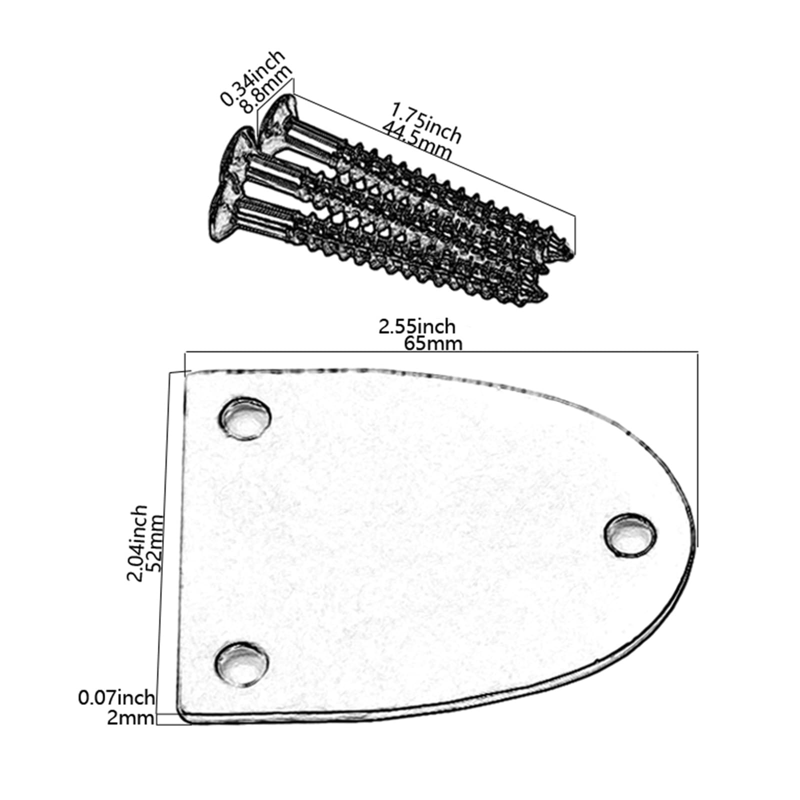 3-teilige Halsplatte Für E-Gitarre & Bass – Silber, Mit Schrauben – Ergonomische Verbindungsplatte Für Strat, SG & Mehr