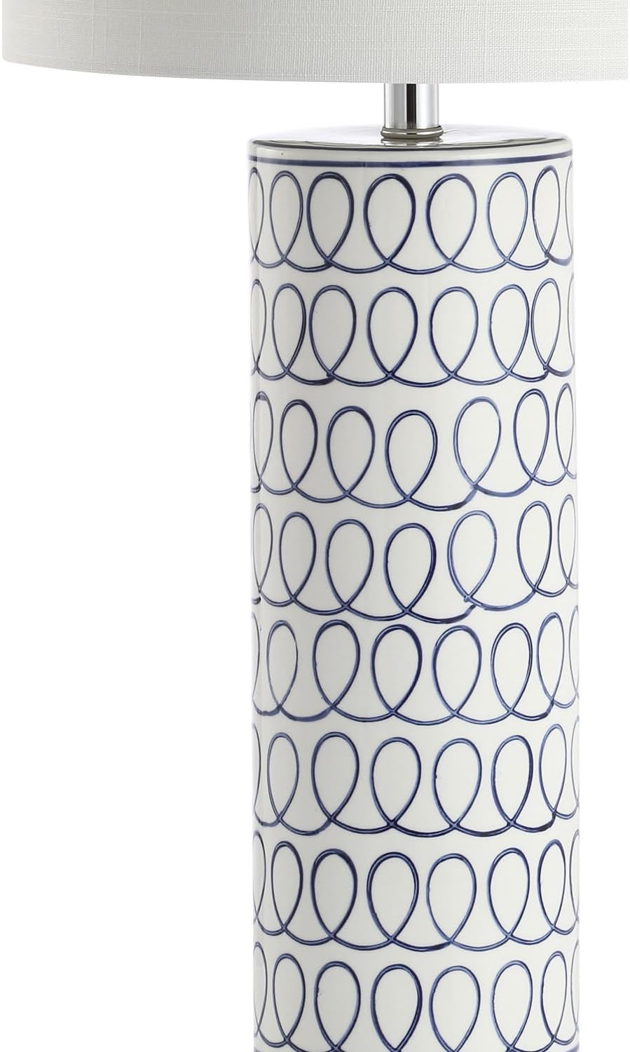 JONATHAN Y 28.75" Blue and White Patterned Ceramic Modern Column Table Lamp, Coastal Bohemian Bedside Lamp for Living Room, White Linen Drum Shade, LED Bulb Included JYL6614A
