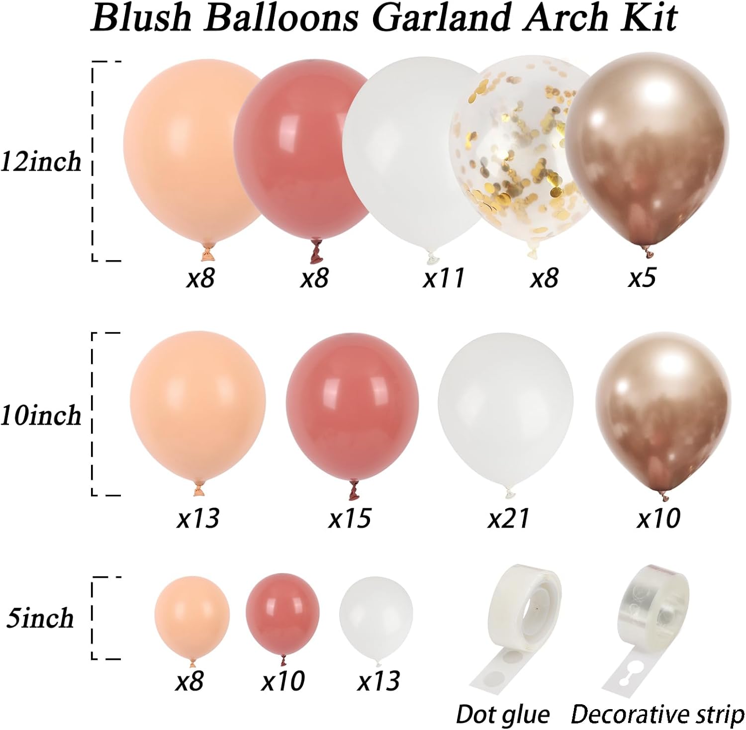 RUBFAC 130pcs Blush Pink Balloon Garland Arch Kit, Dusty Pink Peach Rose Gold White Balloon Garland Kit for Party Birthday Girl Baby Shower Boho Party Decorations