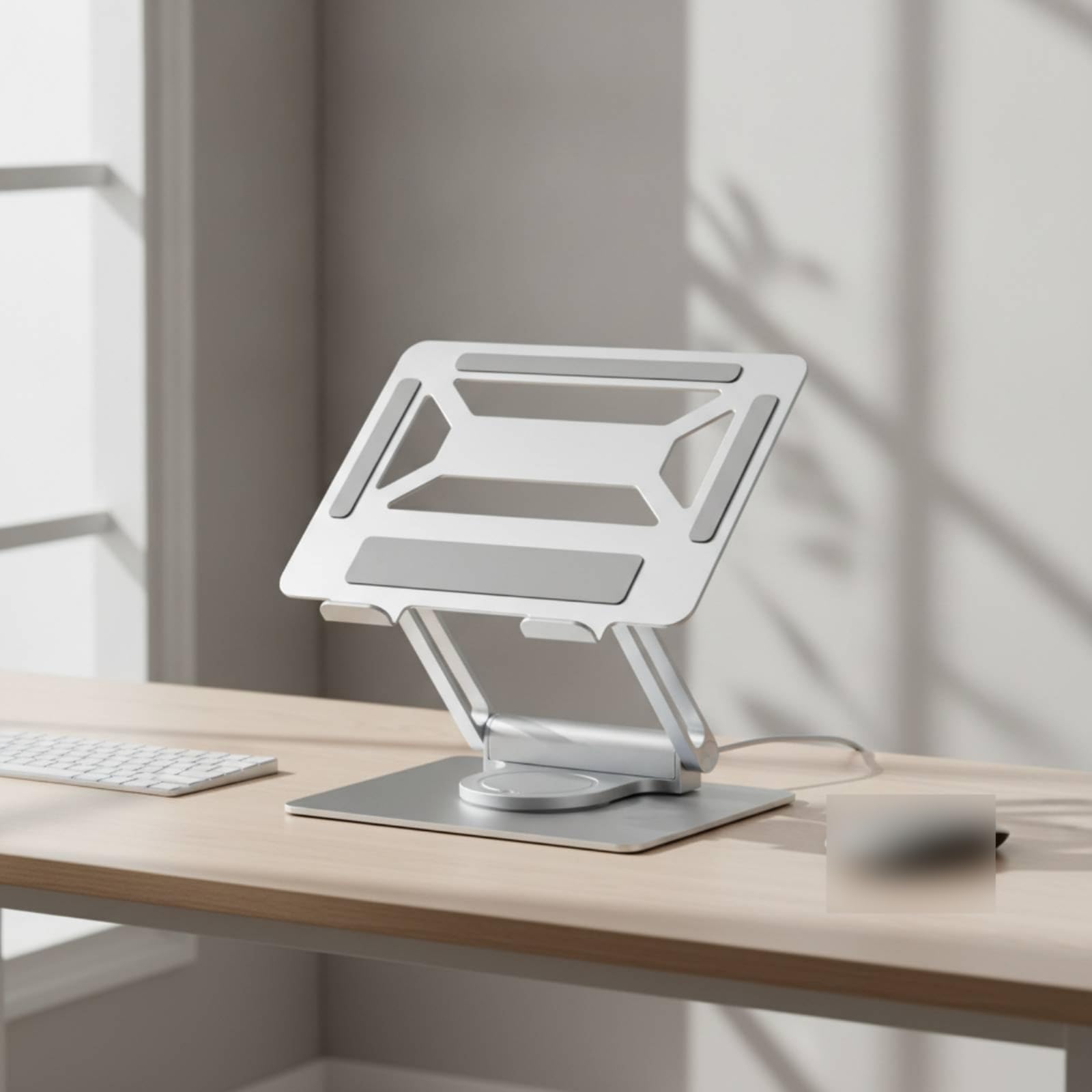Elevador Portátil con Puerto USB Plegable Soporte Ventilado para Escritorio, Oficina, Gris Plomo