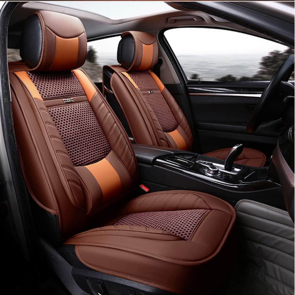 2pcs Universal Fit 3D Surrounded Luxury Waterproof Pu Leather and Breathable Artificial Silk Car Seat Covers Trims with Fixed Lumbar Pillows for Sedan SUV (Front 2pcs Brown)