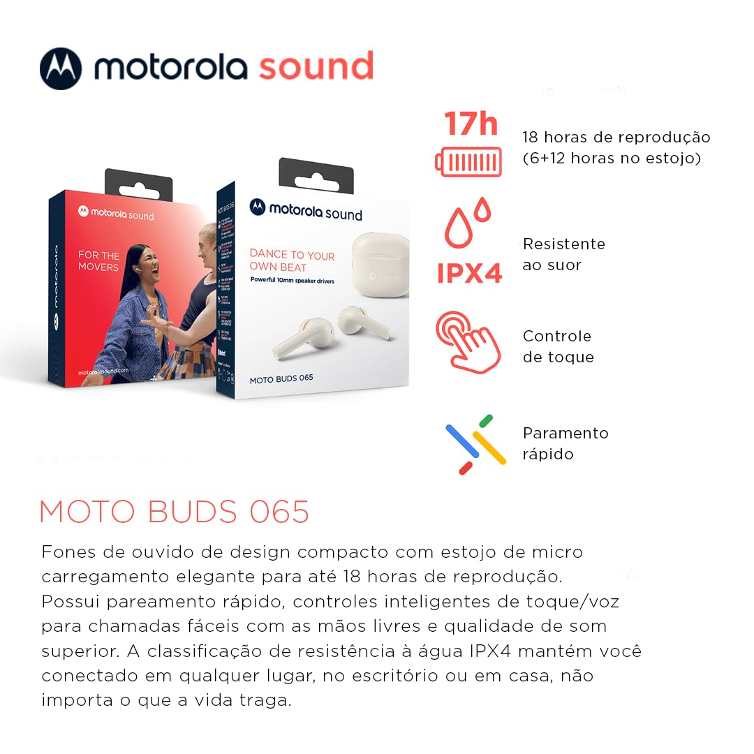 Motorola Moto Buds 065 bezprzewodowe słuchawki Bluetooth – bezprzewodowe słuchawki z Bluetooth 5.3 – wodoodporne słuchawki douszne – zasięg 15 m – słuchawki douszne do 17 godzin – czarne