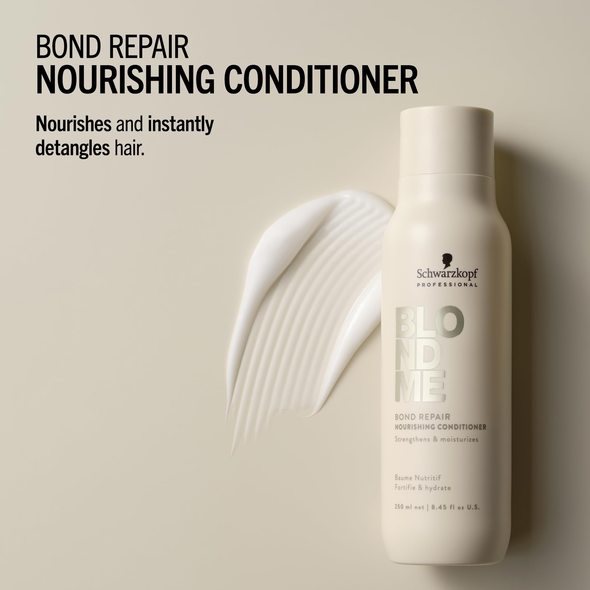 Schwarzkopf Professional BLONDME Bond Repair Nourishing Conditioner Hair Conditioner With Lightweight Formula Almond Oil White Tea Deeply Nourishing Hydrating And Detangling 250 ml - Image 4