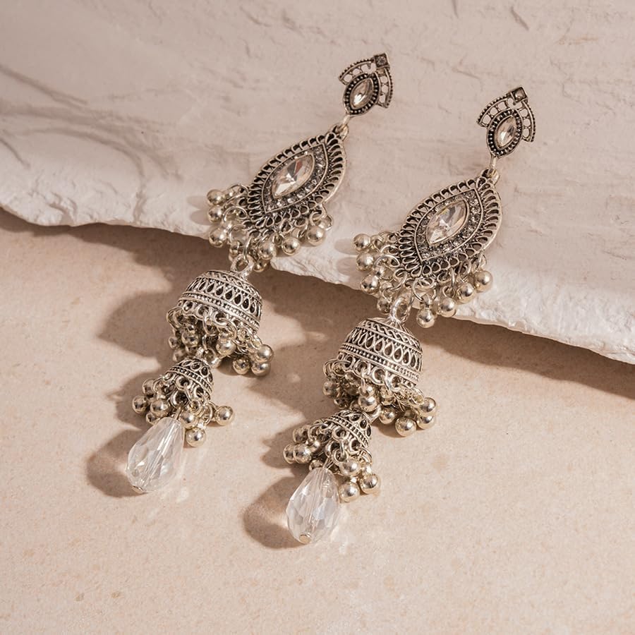 Bohemian Long Tassel Earrings for Women Vintage Gold Silver Bells Layered Earrings Ethnic Style Chandelier Dangle Drop Earring Elegant Pearl Crystal Bridal Wedding Jewelry - Image 4