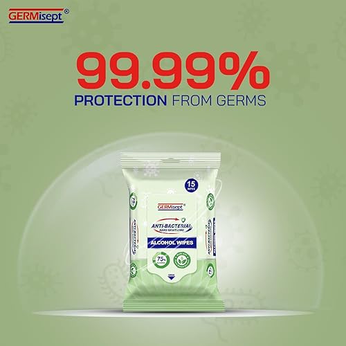 Miniatura 4 de Germisept Toallitas desinfectantes de manos avanzadas con alcohol al 75% aptas para bolsillo (15 unidades x 8 paquetes 120 toallitas) Compra a
