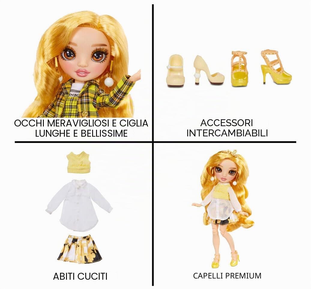 Rainbow High Bambola alla Moda Sheryl Meyer- Giocattolo da Collezione per Bambini - con 2 Vestiti Mix & Match e Accessori per Bambole - Ottimo Regalo - età: 6-12 Anni - Calendula (Giallo)