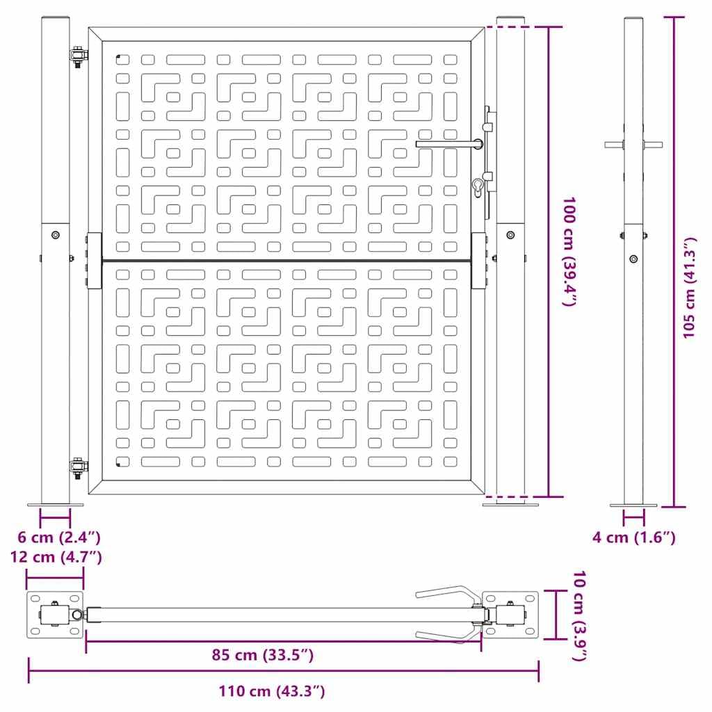 vidaXL Cancello Giardino Nero 100x100 cm in Acciaio Design a Croce, cancello della Recinzione, cancello Esterno, cancello del Metallo