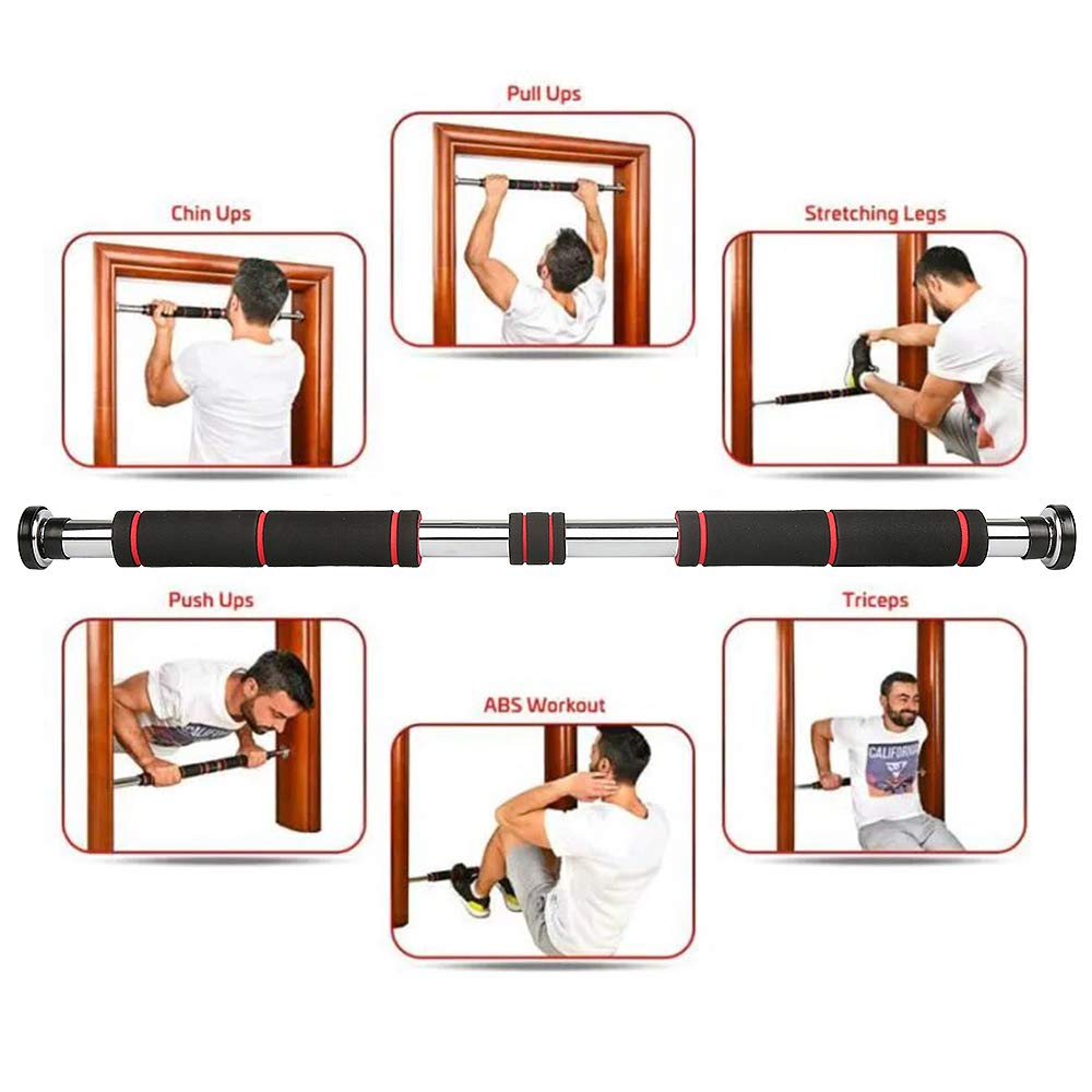 Barre de Traction,150 kg Barre de Porte,Réglable de 80cm à 130 cm, Montage sans vis,antidérapant pour Le Fitness à la Maison,Poignées en mousse,avec tapis antidérapant et fermeture