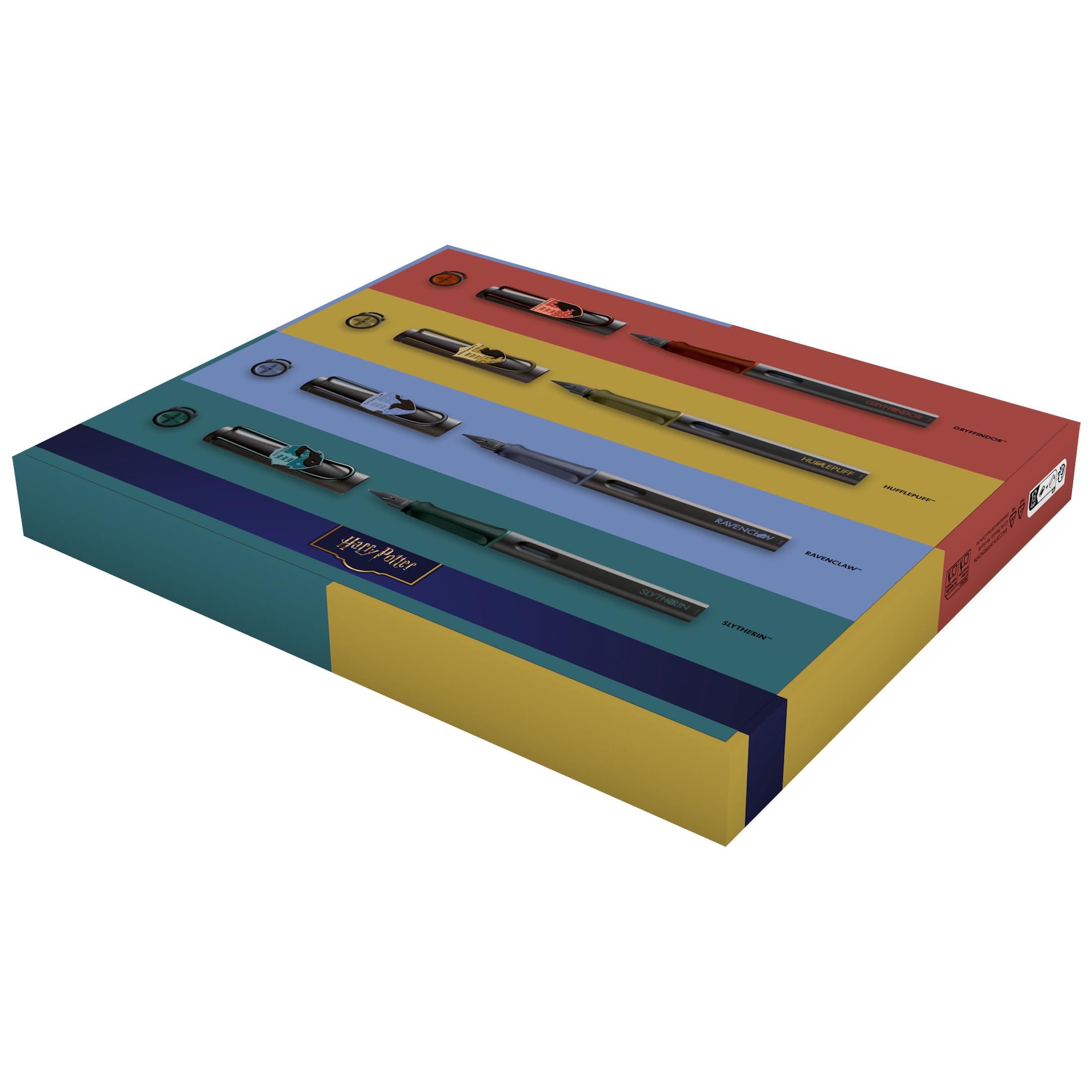 Lamy safari Harry Potter 4er-Set – Special Edition Füllhalter mit Wappen der Häuser - Stahlfeder in Strichbreite M – mit ergonomischem Griff – inkl. Tintenpatrone T10 blau – Rechtshänder