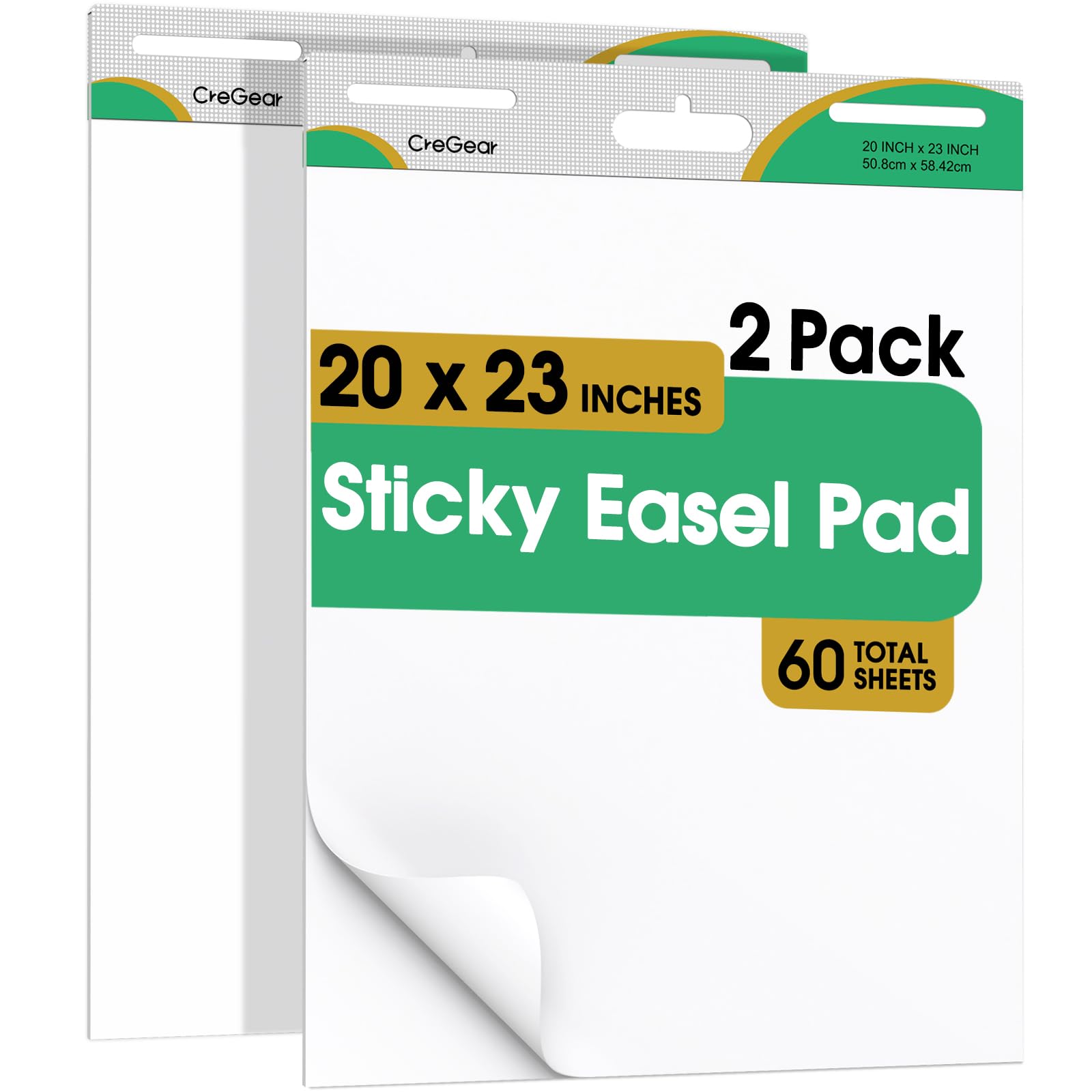 20 x 23 Inch Sticky Easel Pads, 2-Pack 30 Sheets/Pad Self-Stick Flip Chart Paper for Classrooms, Offices, and Presentations, Easel Paper Featuring Strong Adhesive & Bleed-Resistant