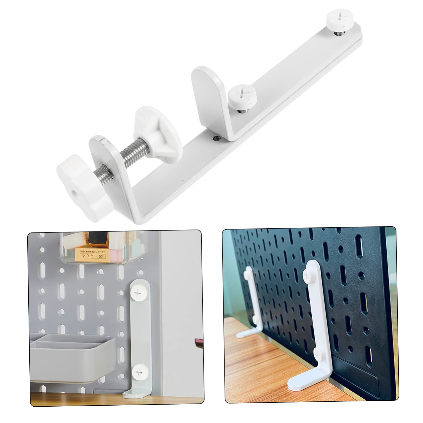 PRETYZOOM Home Hole Board Shelf Desk Mount Stand Pegboard Accessories Rack Desk Mounted Pegboard Hole Storage Board Holder Desktop Fixing Shelf Desktop Stand for Computer Iron White