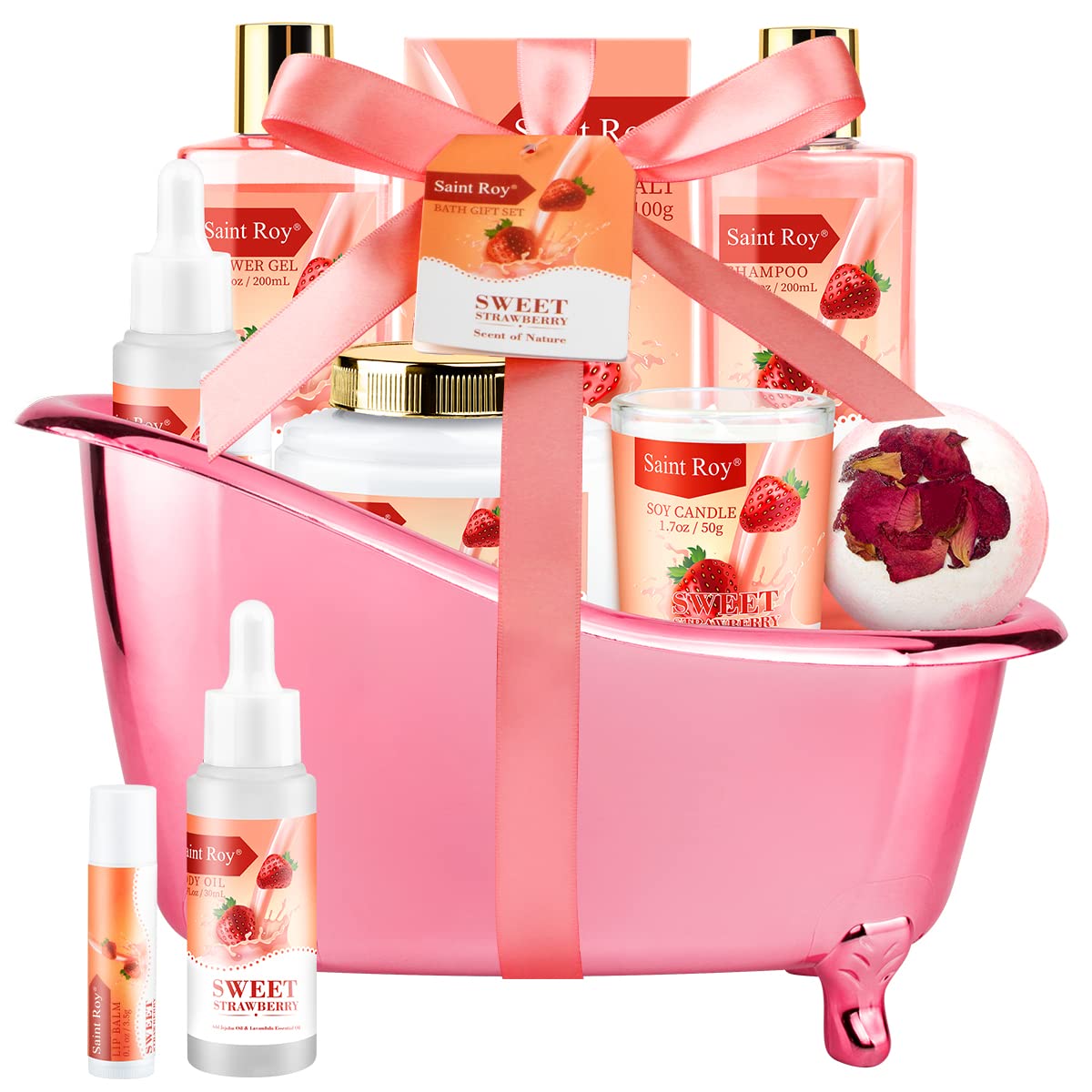Sponsored Ad - Spa Kit for Women, Bath & Body Gift Set, Luxury Home Spa Bath Gift Basket, Strawberry Scented Bath Set Christmas Gifts for Women, Pamper Gifts for Girls & Teens, Birthday Gift, Bath Self Care Gift