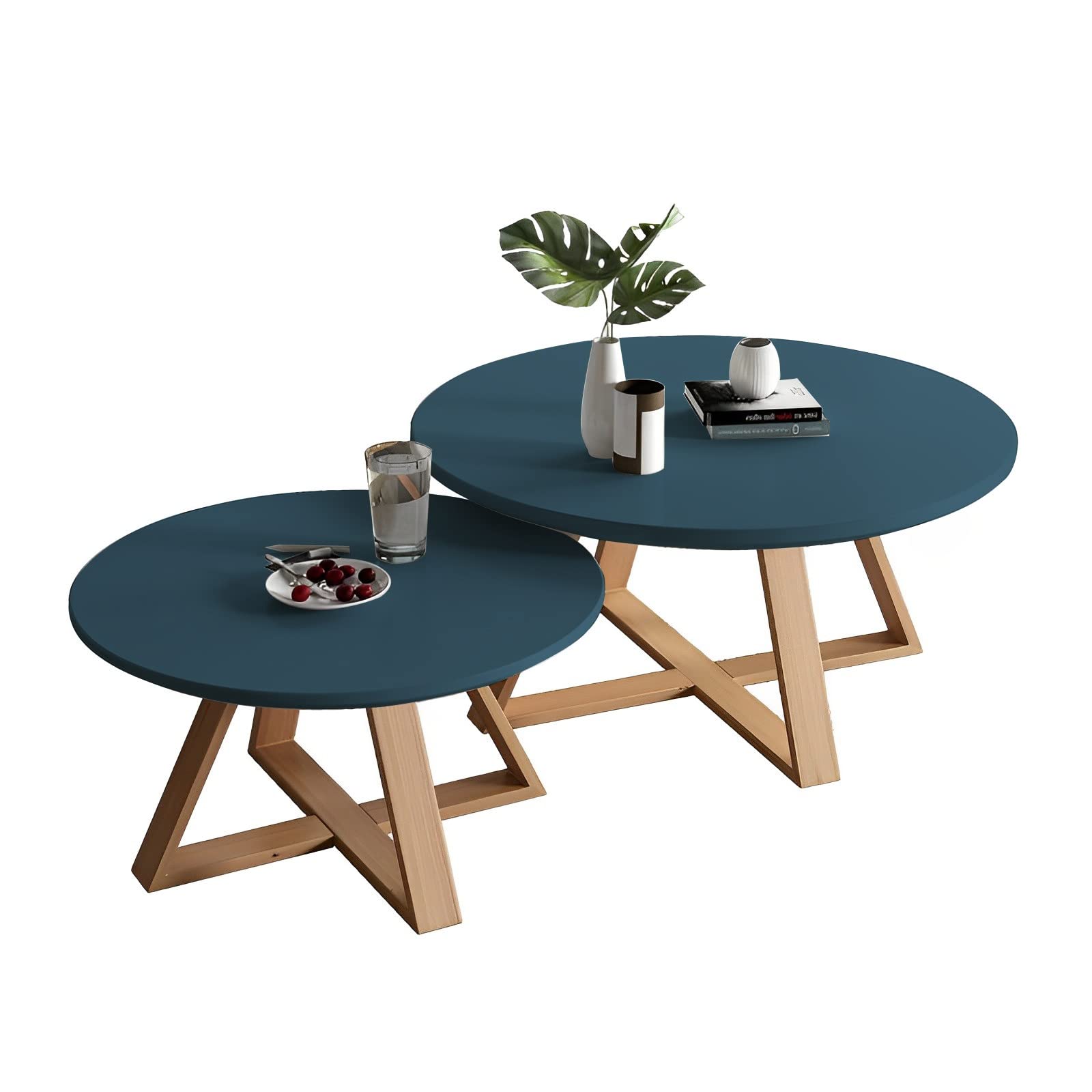 Klydbmyt Blue Modern Minimalist Nesting Coffee Tables Set Of 2 Sturdy Round Small Tables For Living Room Bedroom Balcony Easy Assembly 80Cm+60Cm Sizes