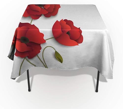 Burnt Home Cotton Linen Tablecloth Dust-Proof Table Cover for Kitchen Dinning Picnic Tabletop Decoration, Poppy Flower Blossom Blooming Florals