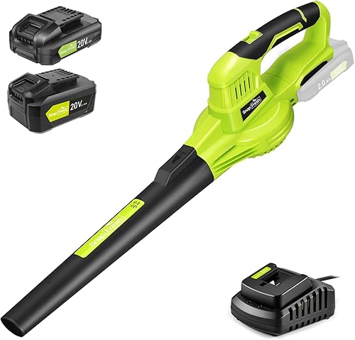 SnapFresh Soplador de hojas  Soplador de hojas inalámbrico de 20 V con baterías de 2.0 Ah y 4.0 Ah, cargador, soplador eléctrico de hojas para el