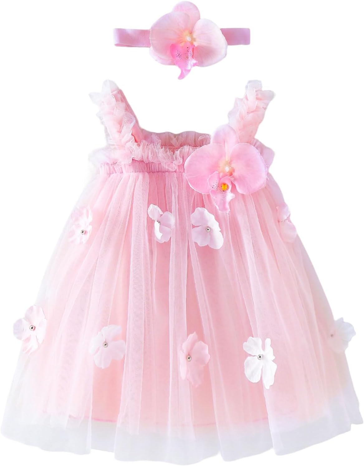 Baby Girls Tutu Dress Flower Tulle Dresses 1st Birthday Outfit Princess Wedding Dress Baby Clothes Gift with Headband