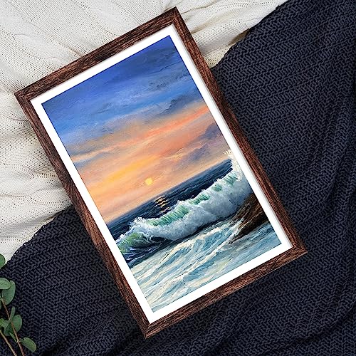 Image of LUCKYLIFE 12x18 Poster Frame Brown Set of 2, Display Pictures 11x17 with Mat or 12x18 without Mat, Wall Mount