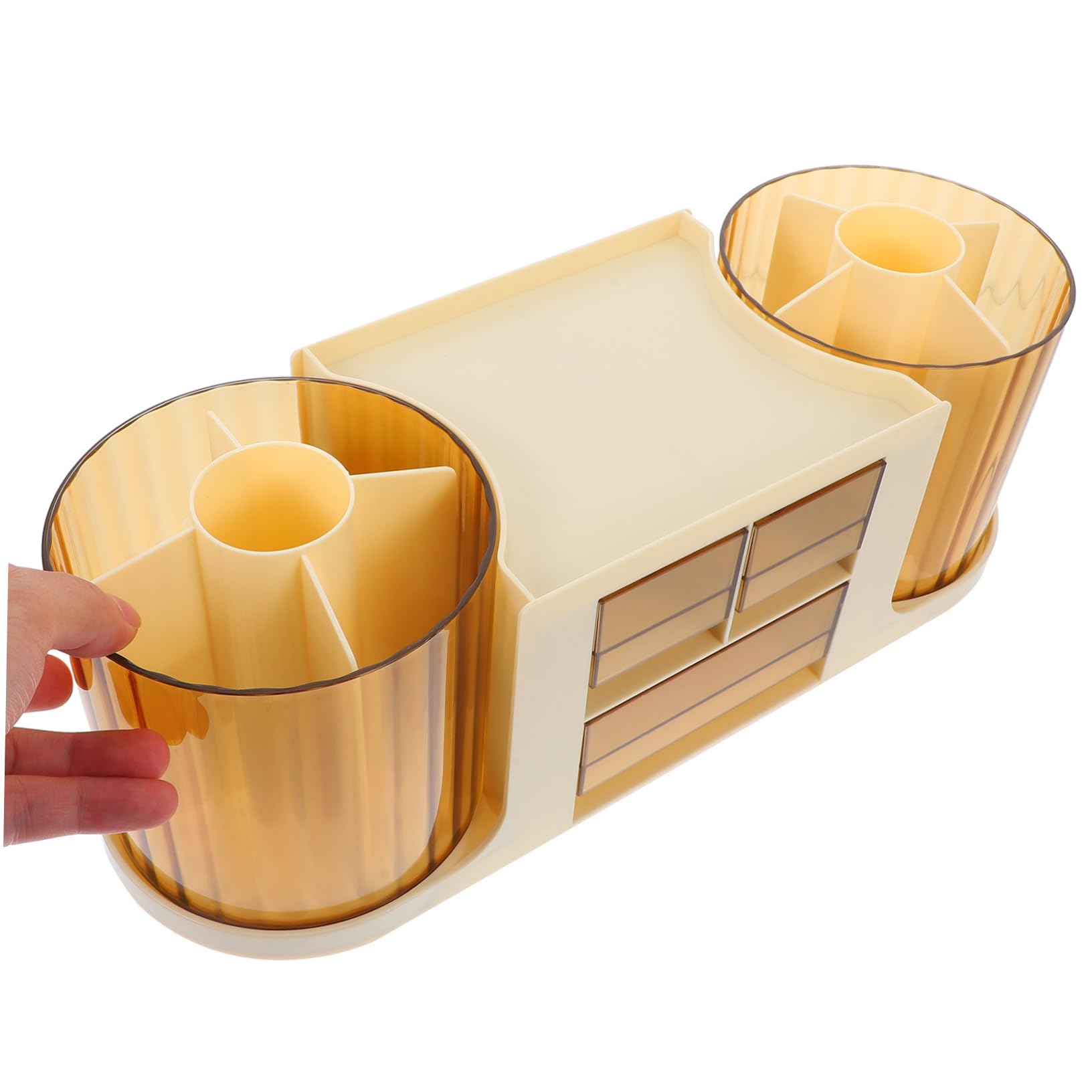 Portapenne Doppio Rotante da Scrivania in Ps Beige, Organizer