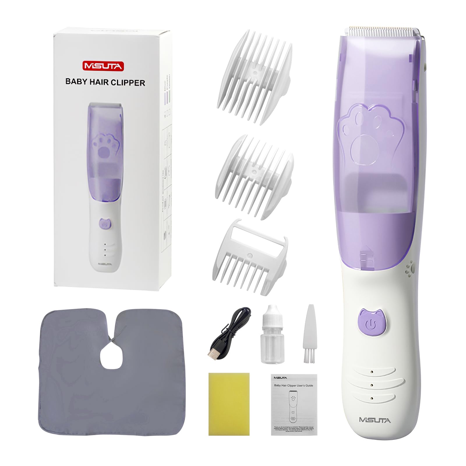 Vacuum Baby Hair Clippers,Silent Clippers for Kids,Cordless Baby Hair Trimmer,Waterproof Baby Hair Cutting Kit for Fine/Curly Hair,Infant Toddler Hair Clippers Auto Suck Snipped Hair (Purple)