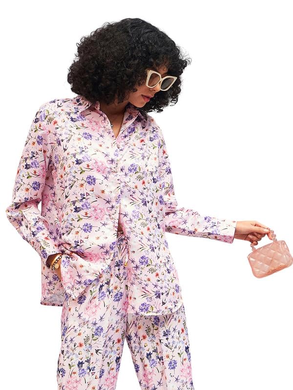 Image of SASSAFRAS Women Satin Floral Oversized Shirt