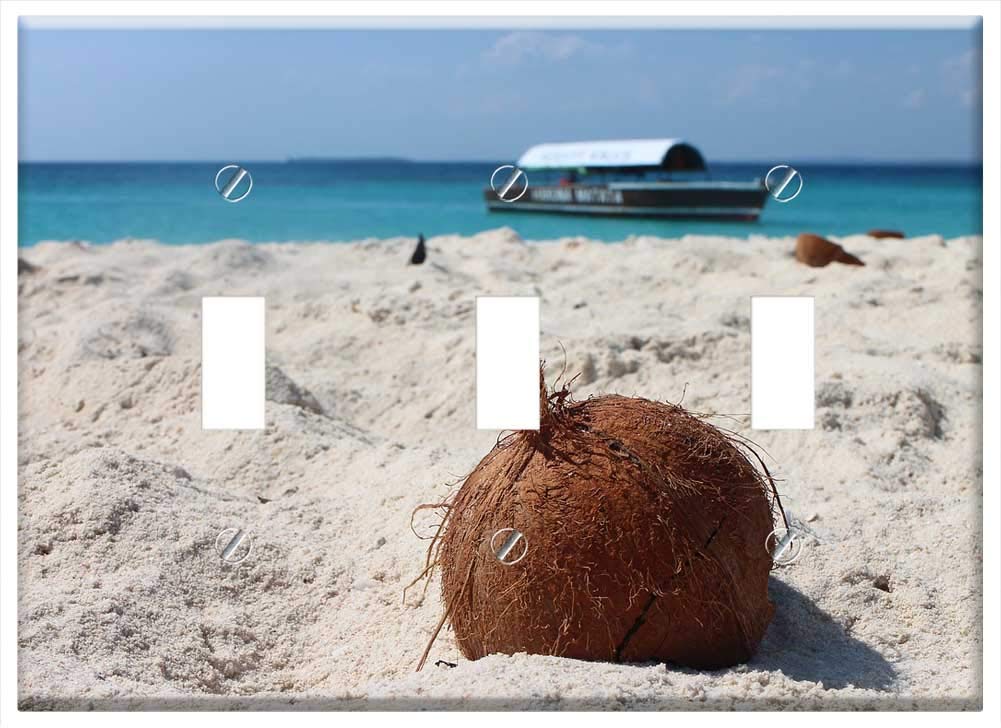 Switch Plate Triple Toggle - Coconut Beach Sand Sand Beach Boot Sea Caribbean