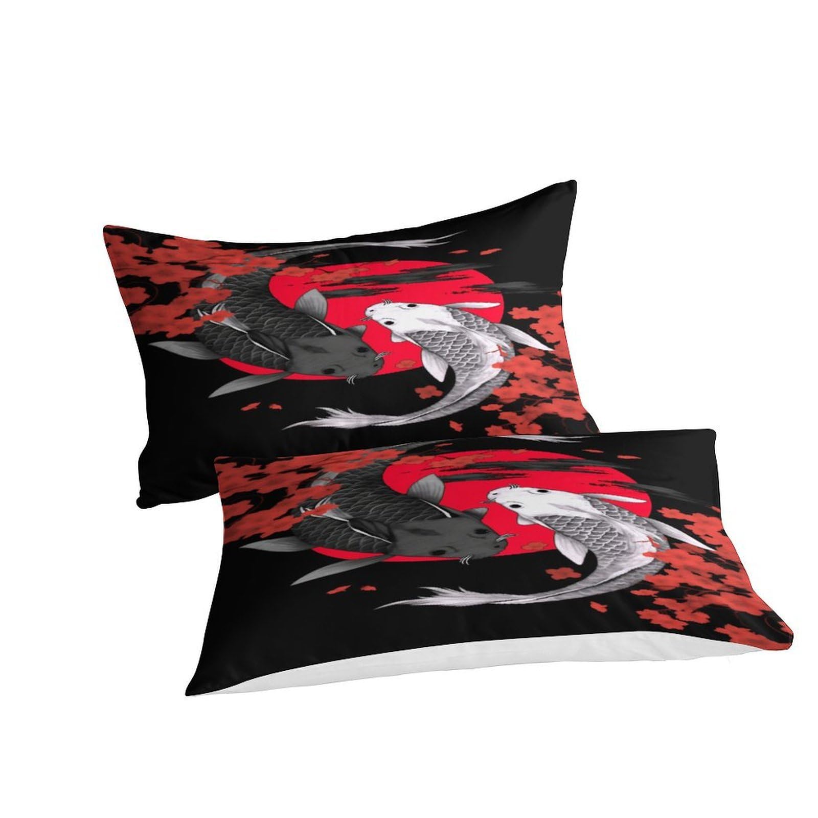 Koi Fisch Kunst 3-teiliges Reines Polyester Japanische Stil Illustration Bettbezugset, Versteckter Reißverschluss, Für Kleinkinder, Babysicher & Gifffrei, Pflegeleicht King（220x240cm）