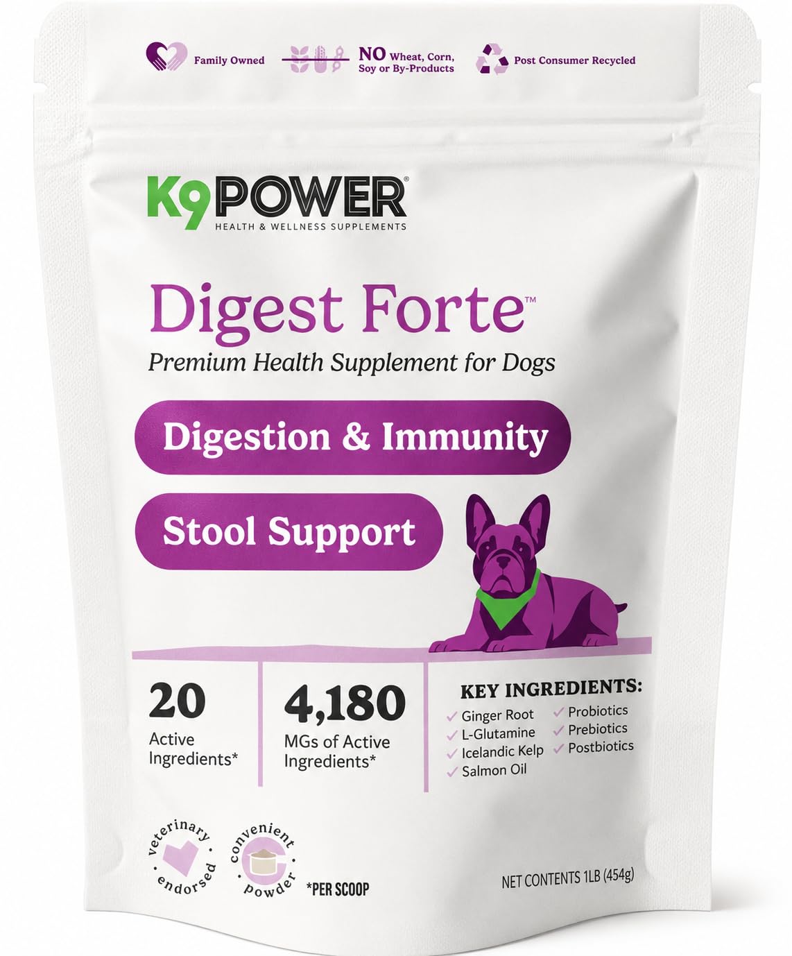 K9 Power Digest Forte – Advanced Digestive &amp; Immune Support for Dogs – Probiotic, Prebiotic, Postbiotic Blend with Salmon Oil, Ginger, Kelp, Pomegranate, L-Glutamine – Gas, Stool, Eye &amp; Gut Relief