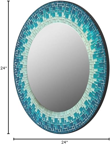 Miniatura 7 de Mosaic Mirror - Arte de pared hecho a mano, mosaico azul mar, turquesa y blanco, marco de 24 pies, redondo de 16 pies