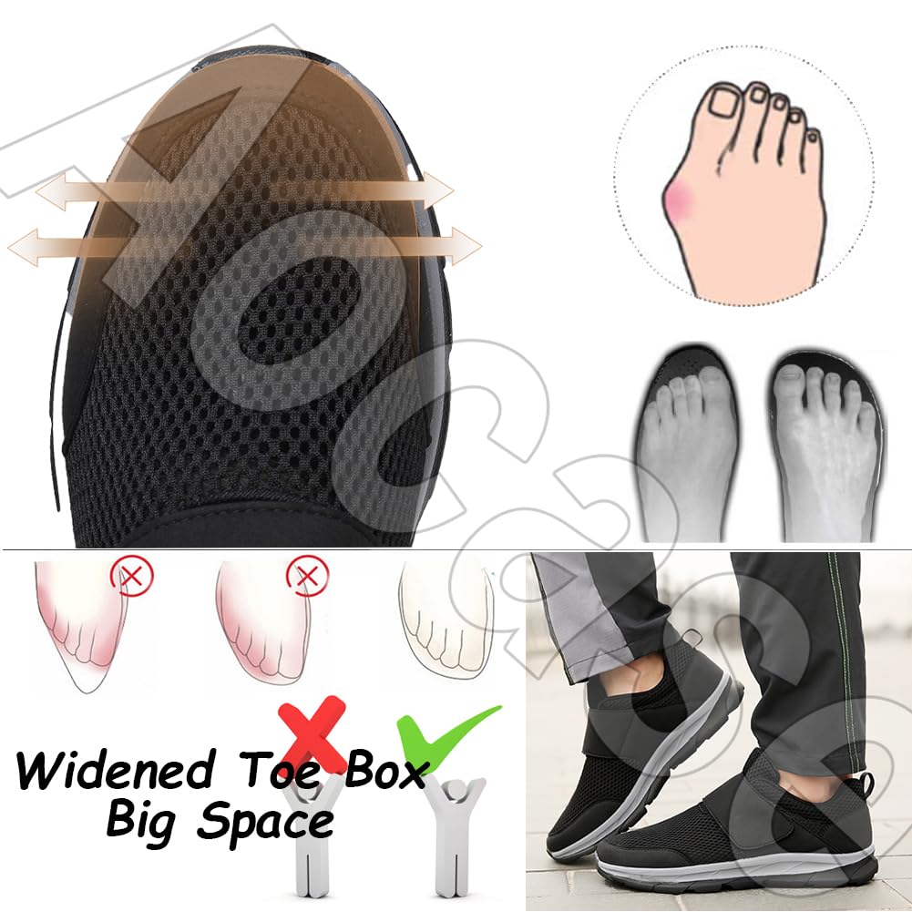 Zapatos ortopédicos para Caminar Zapatos Diabéticos para Hombre Zapatos Anchos Especiales para Pies Hinchados Cómodas Zapatillas Ajustables para Aliviar el Dolor de Pies,Negro,42/260mm