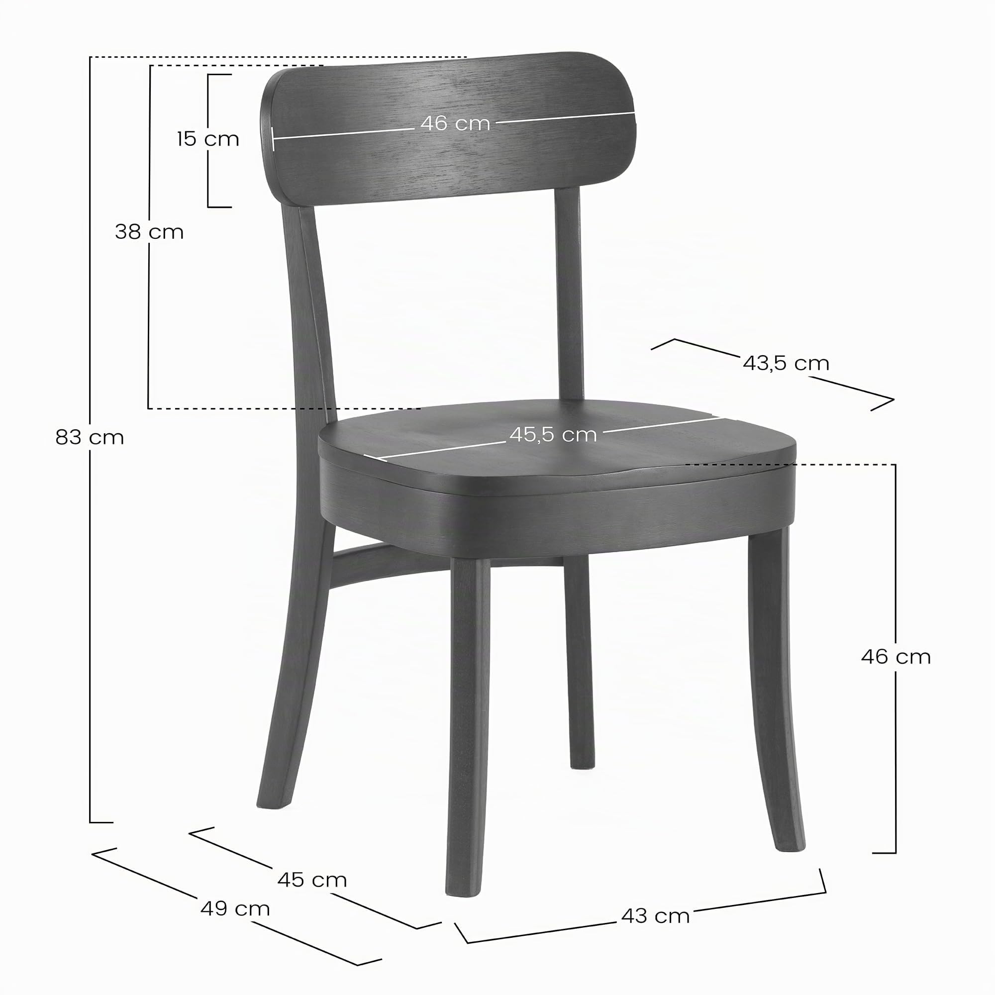 HOMN LIVING Pack 2 sillas Nala Color Nogal, Madera Maciza, 45,5 cm (Ancho) 49 cm (Profundo) 83 cm (Alto)