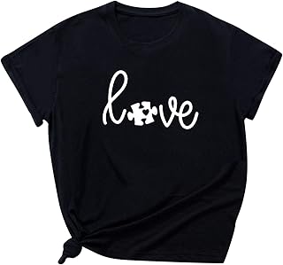 Maglietta da donna a maniche corte, estiva, girocollo, maniche corte, camicia casual da donna, alla moda, casual
