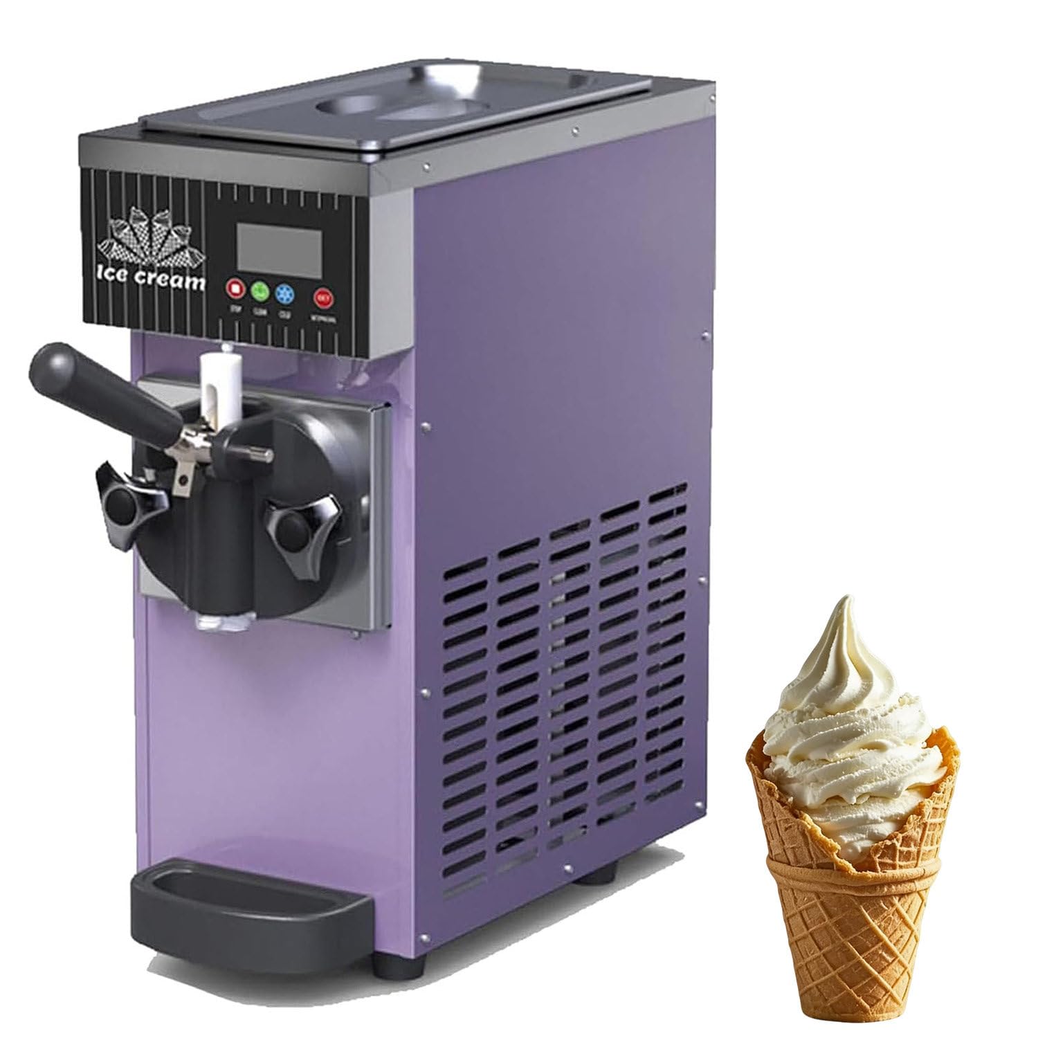 Gelatiera Soft monogusto per Uso Commerciale e Domestico, Produzione 4,5-8 kg/h, Pannello Touch LCD, autopulizia, impianto di Pre-Raffreddamento, gelatiera da banco in Metallo. Purple
